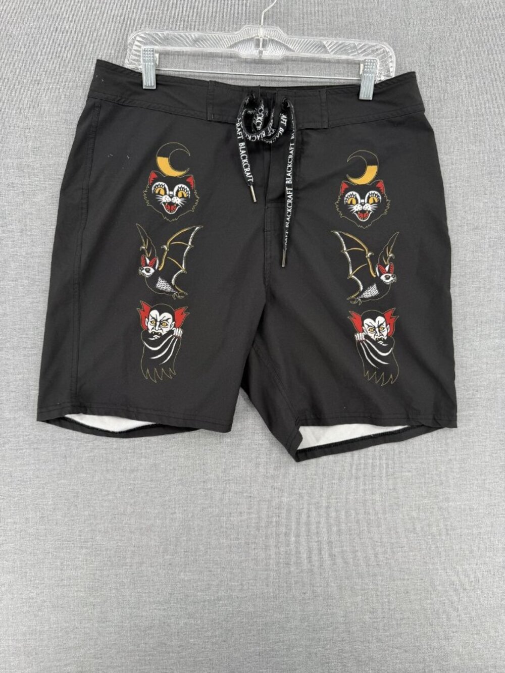 Black Craft Cult Board Shorts Mens 34 8" Swim Trunks Drawstring Halloween